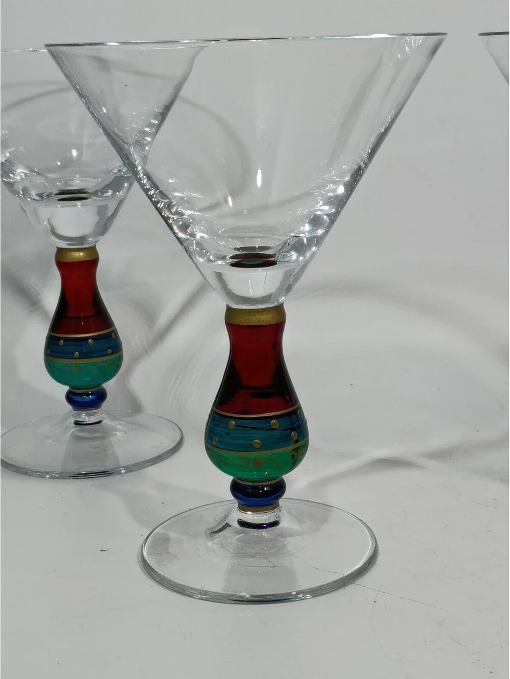 VTG Set of 4 Pier 1 Stain Glass Hand Painted Stem Martini Margarita Glasses